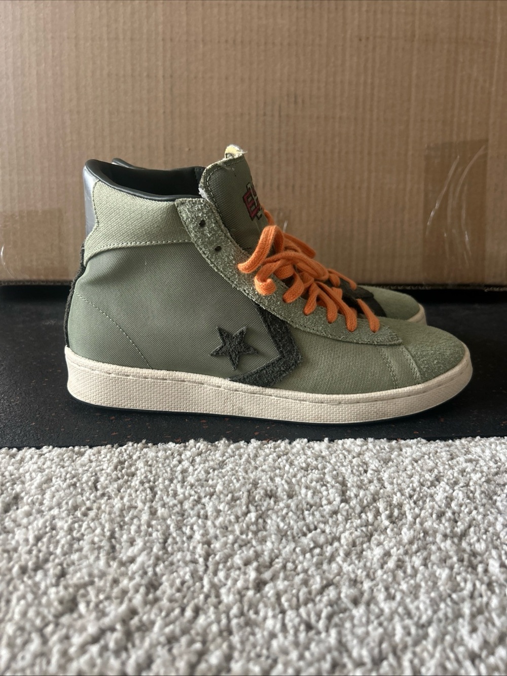 Converse High Top Sneakers - Olive Green with Orange Laces